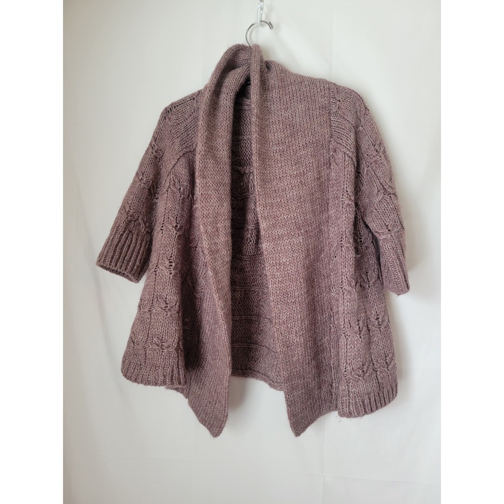 LOFT Women's Mauve Open Front Draped Cardigan Sweater Size M 3/4 Sleeve Textured